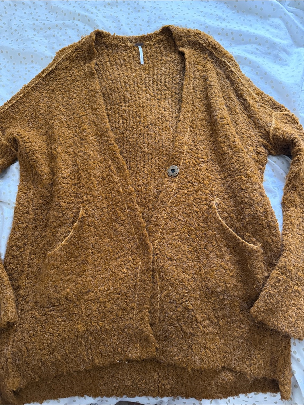 Free People Chunky Open-Front Cardigan in Mustard Brown
